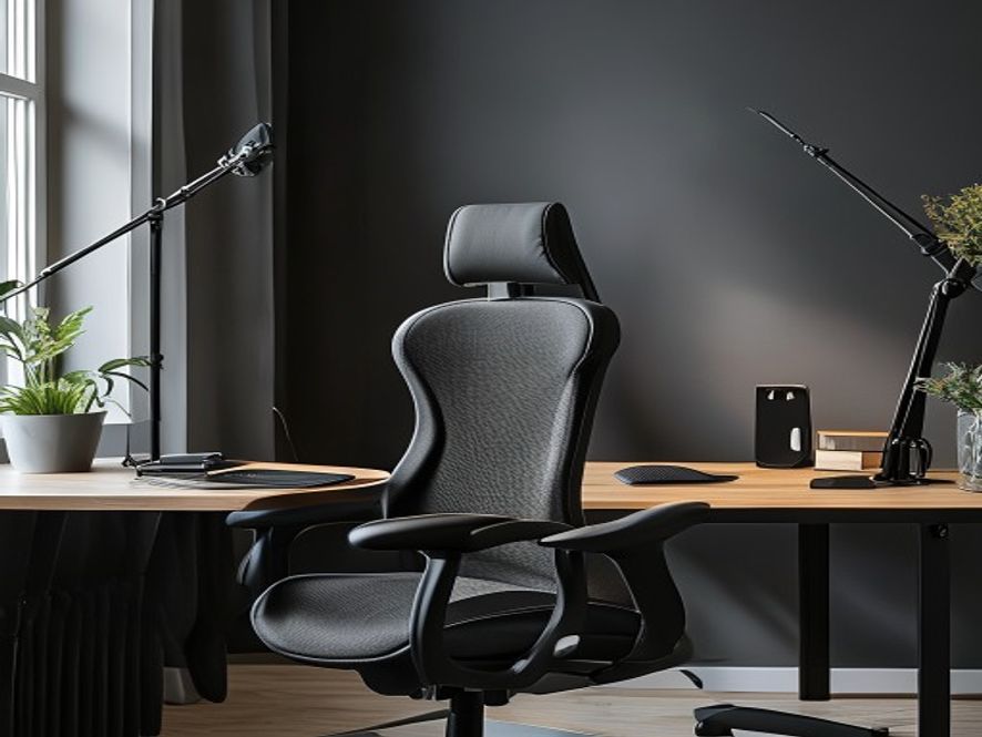 Ergonominen työpöytä kohdistetuilla valaistuksella ja kunnolla järjestetyllä ympäristöllä